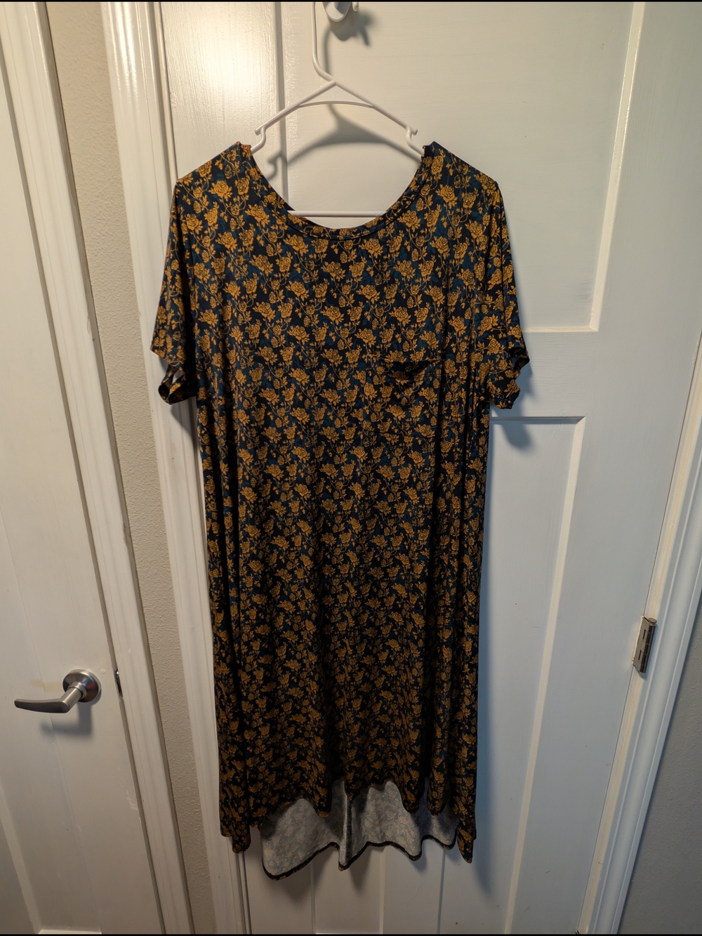 LuLaRoe Black Midi Dress with Mustard Floral Print